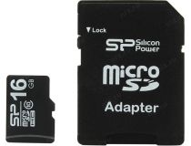 Silicon Power SP016GBSTH010V10-SP microSDHC Memory Card 16Gb Class10 + microSD-- SD Adapter
