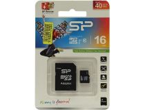 Silicon Power SP016GBSTH010V10-SP microSDHC Memory Card 16Gb Class10 + microSD-- SD Adapter