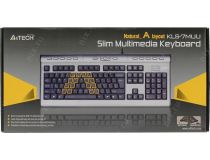 Клавиатура A4Tech X-Slim Multimedia Keyboard KLS-7MUU Grey-Black/Silver  USB 104КЛ+17КЛ М/Мед + USB порт