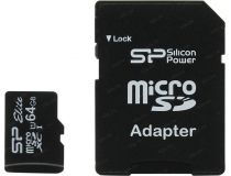Silicon Power SP064GBSTXBU1V10-SP microSDXC Memory Card 64Gb UHS-I U1 + microSD-- SD Adapter