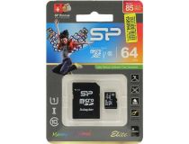 Silicon Power SP064GBSTXBU1V10-SP microSDXC Memory Card 64Gb UHS-I U1 + microSD-- SD Adapter
