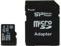 Silicon Power SP032GBSTHBU1V10-SP microSDHC Memory Card 32Gb UHS-I U1 + microSD-- SD Adapter