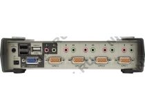 ATEN CS1734B 4-Port USB2.0 KVMP Switch w/OSD (клавиатураUSBилиPS/2+мышьUSBилиPS/2+VGA15pin+Audio+Mic)(+4 кабеля)