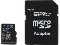 Silicon Power SP016GBSTHBU1V10-SP microSDHC Memory Card 16Gb UHS-I U1 + microSD-- SD Adapter