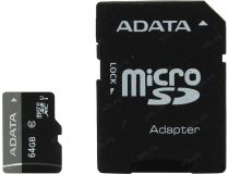 ADATA Premier AUSDX64GUICL10-RA1 microSDXC Memory Card 64Gb UHS-I U1 + microSD-- SD Adapter