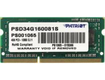 Patriot PSD34G160081S DDR3 SODIMM 4Gb  PC3-12800  CL11 (for NoteBook)