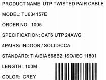 Кабель UTP 4 пары кат.6 бухта 100м  Telecom Ultra TU634157E 