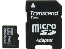 Transcend TS8GUSDHC10 microSDHC Memory Card 8Gb Class10 + microSD-- SD Adapter