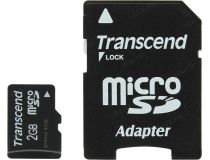 Transcend TS2GUSD microSD Memory Card 2Gb + microSD-- SD Adapter