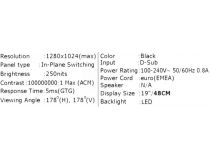 19   ЖК монитор Acer UM.CV6EE.B02  V196LBb  Black (LCD,1280x1024, D-Sub)