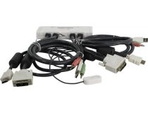 Multico EW-K13022DH 2-portDualMonitorUSB KVM Switch(клавUSB+мышьUSB+HDMI+DVI+Audio,проводнойПДУ,кабели несъемные)