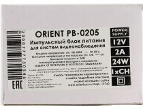 Блок питания Orient PB-0205 (Вх. AC100-240V, Вых. DC12V, 2000mA) в металлическом корпусе, 1 выход