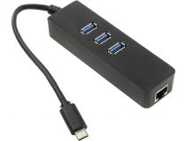 Orient JK-341 USB3.0 Hub 3 port + LAN UTP 1000Mbps, подкл. USB-C