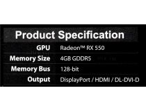 4Gb PCI-E GDDR5 MSI RX 550 AERO ITX 4G OC (RTL) DVI+HDMI+DP RADEON RX 550 
