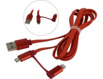 Smartbuy iK-212 Red Кабель USB-- Lightning/micro-B 1.2м