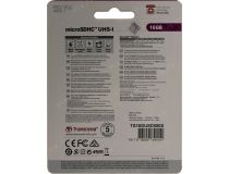 Transcend TS16GUSD500S microSDHC Memory Card 16Gb UHS-I U3 V30 + microSD-- SD Adapter