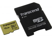 Transcend TS16GUSD500S microSDHC Memory Card 16Gb UHS-I U3 V30 + microSD-- SD Adapter