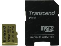 Transcend TS128GUSD500S microSDXC Memory Card 128Gb UHS-I U3 V30 + microSD-- SD Adapter