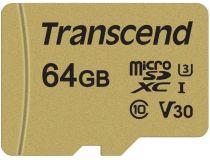 Transcend TS64GUSD500S microSDXC Memory Card 64Gb UHS-I U3 V30 + microSD-- SD Adapter