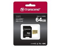 Transcend TS64GUSD500S microSDXC Memory Card 64Gb UHS-I U3 V30 + microSD-- SD Adapter