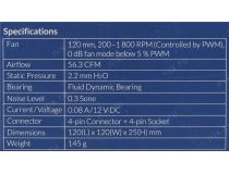 Arctic ACFAN00132A P12 PWM PST white/transparent (4пин, 120x120x25мм, 200-1800об/мин)
