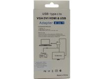 Кабель-адаптер USB-C - HDMI(F)+VGA(15F)+DVI(F)+USB3.0