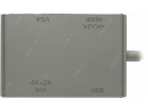 Кабель-адаптер USB-C - HDMI(F)+VGA(15F)+DVI(F)+USB3.0