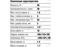 ЗУБР Мастер ЗНФЧ-20-1.6 Насос фонтанный для чистой воды (28Вт,20л/мин, 1.6м, шнур 10м, 2 насадки)