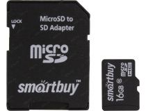 SmartBuy SB16GBSDCL10-01LE microSDHC 16Gb Class10 + microSD-- SD Adapter
