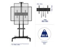 ONKRON TS1881 Black Мобильная стойка для 1 ТВ 55-80 (VESA200-800x500, 1350-1650мм, 90.9кг)