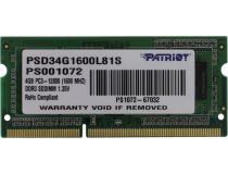 Patriot PSD34G1600L81S DDR3 SODIMM 4Gb  PC3-12800 CL11 (for NoteBook)