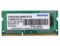 Patriot PSD34G1600L81S DDR3 SODIMM 4Gb  PC3-12800 CL11 (for NoteBook)