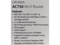 D-Link DIR-806A RU/R1A  Wireless AC750 Dual Band Router (4UTP100Mbps, 1WAN, 802.11ac/g/n, 433Mbps, 2x5 dBi)