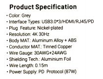 Vention CNCHB 3-Port USB3.0 Hub + USB-C + HDMI, UTP подкл. USB-C