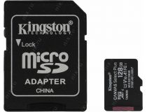 Kingston SDCS2/128GB microSDXC Memory Card 128Gb A1 V10 UHS-I U1 + microSD-- SD Adapter