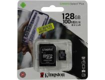 Kingston SDCS2/128GB microSDXC Memory Card 128Gb A1 V10 UHS-I U1 + microSD-- SD Adapter