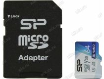 Silicon Power SP064GBSTXDU3V20AB microSDXC Memory Card 64Gb UHS-I U3 V30 + microSD-- SD Adapter