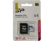 Silicon Power SP064GBSTXDU3V20AB microSDXC Memory Card 64Gb UHS-I U3 V30 + microSD-- SD Adapter