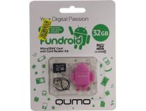 Qumo Fundroid QM32GCR-MSD10-FD-PNK MicroSDHC Memory Card 32Gb Class10 + USB microSD Reader