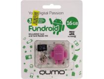 Qumo Fundroid QM16GCR-MSD10-FD-PNK MicroSDHC Memory Card 16GbClass10 + USB microSD Reader