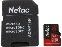 Netac NT02P500PRO-128G-R microSDXC Memory Card 128Gb A1 V30 UHS-I U3 + microSD-- SD Adapter