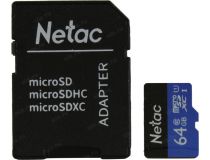 Netac NT02P500STN-064G-R microSDXC Memory Card 64Gb UHS-I U1 + microSD-- SD Adapter