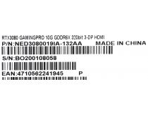 10Gb PCI-E GDDR6X Palit RTX3080 Gaming Pro 10G  (RTL) HDMI+3xDP GeForce RTX3080 