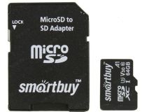 SmartBuy SB64GBSDU1A-AD microSDXC 64Gb UHS-I U3 A1 V30 + microSD-- SD Adapter