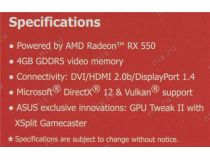 4Gb PCI-E GDDR5 ASUS PH-RX550-4G-EVO (RTL) DVI+HDMI+DP  RADEON RX 550 