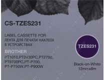 Cactus CS-TZES231 лента для печати этикеток (ширина 12мм, 8м, Black on White) для Brother