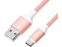 Greenconnect GCR-52509 QC Кабель 1.0m, TypeC, быстрая зарядка, розовый нейлон, AL корпус розовый, белый ПВХ, 28/24 AWG