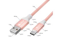 Greenconnect GCR-52509 QC Кабель 1.0m, TypeC, быстрая зарядка, розовый нейлон, AL корпус розовый, белый ПВХ, 28/24 AWG