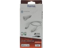Hama 183297 Автомобильное зарядное уст-во USB (Вх.12-24V, Вых.5/9V, USB 3A, кабель Lightning)