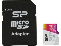 Silicon Power SP064GBSTXBV1V20SP microSDXC Memory Card 64Gb UHS-I U1 V10 + microSD-- SD Adapter